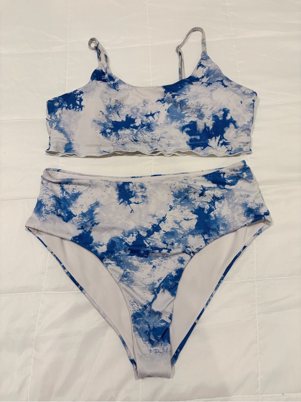 Blue and White Tie-Dye Bikini Set